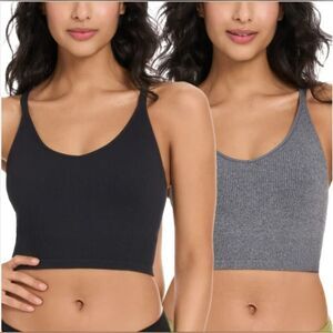 Lemon 2-Pack Longline Ribbed Bra Crossback Black Gray Women's Size L NWT